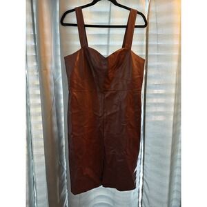 NWT French Connection Faux Leather Split‎ Sheath Dress Sz 10 Butter Chocolate